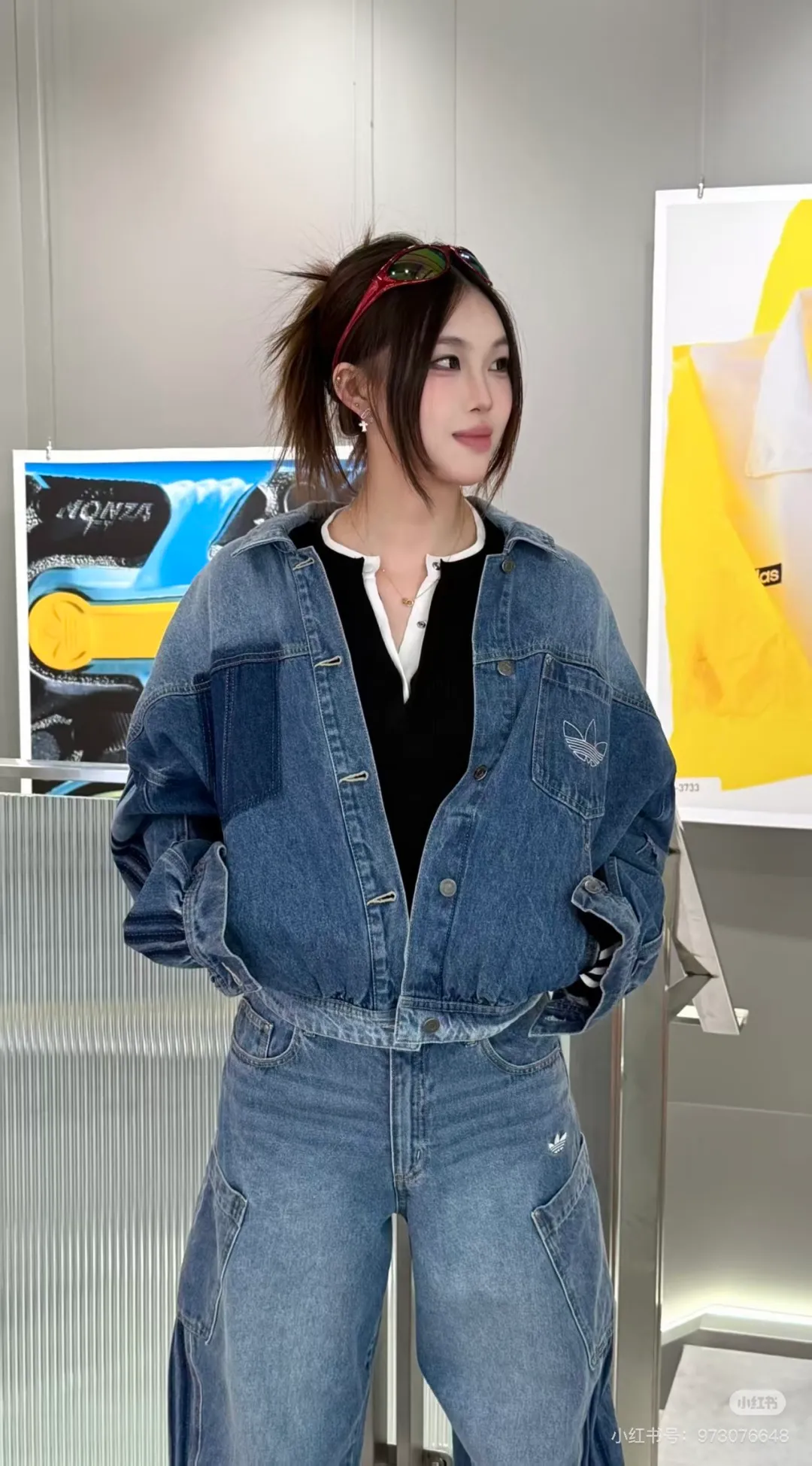 Adidas sports denim jacket Blue upper body picture